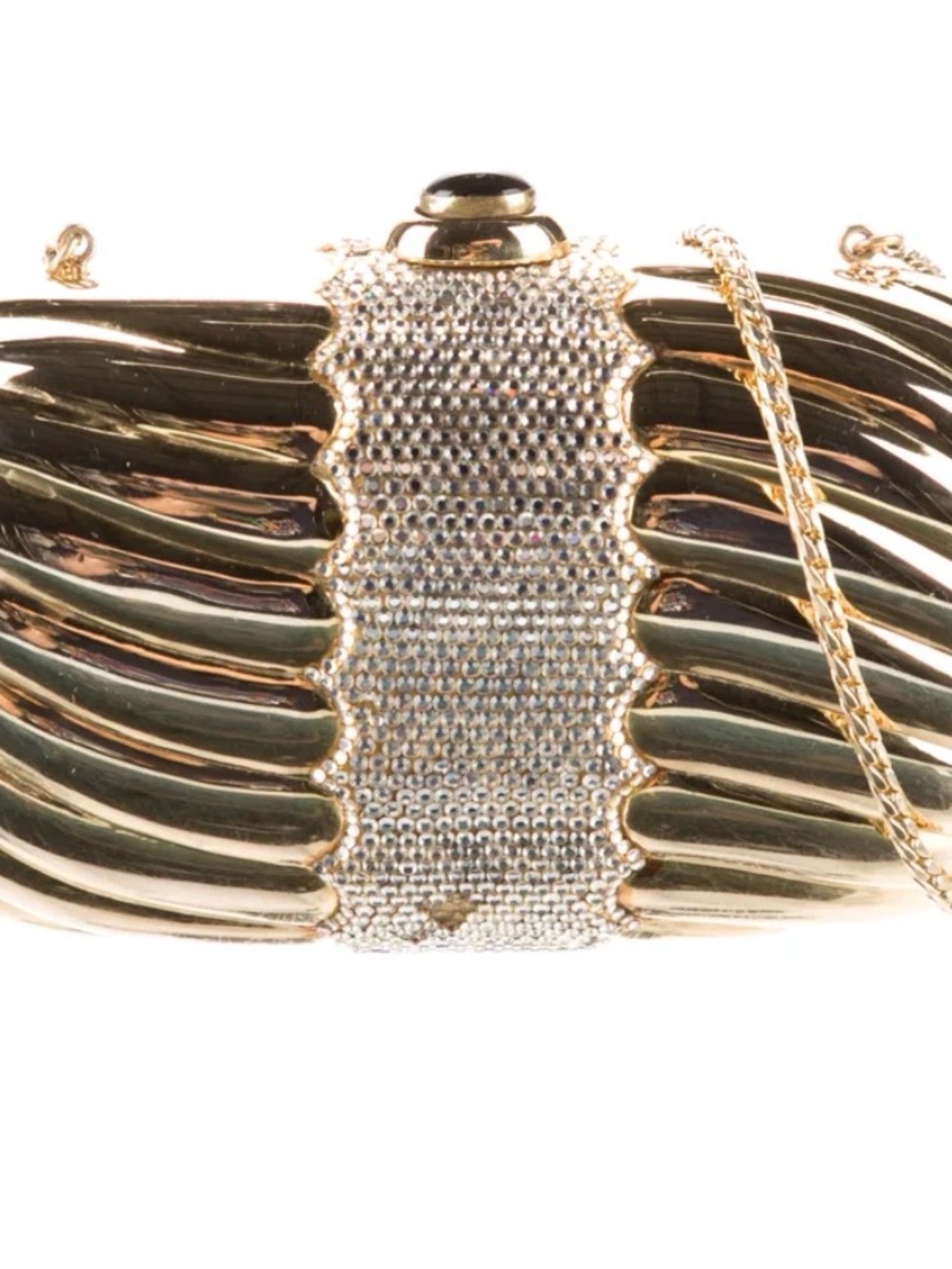 Judith Leiber Gold Crystal-Embellished Ribbed Evening Clutch